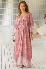JAASE - Bree Maxi Dress: Frill Balloon Sleeve V Neck Shift Dress in Angelina Print