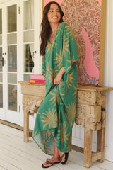 JAASE - Bree Maxi Dress: Handkerchief Sleeve Shift Dress in Island Luxe Print