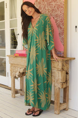 JAASE - Bree Maxi Dress: Handkerchief Sleeve Shift Dress in Island Luxe Print