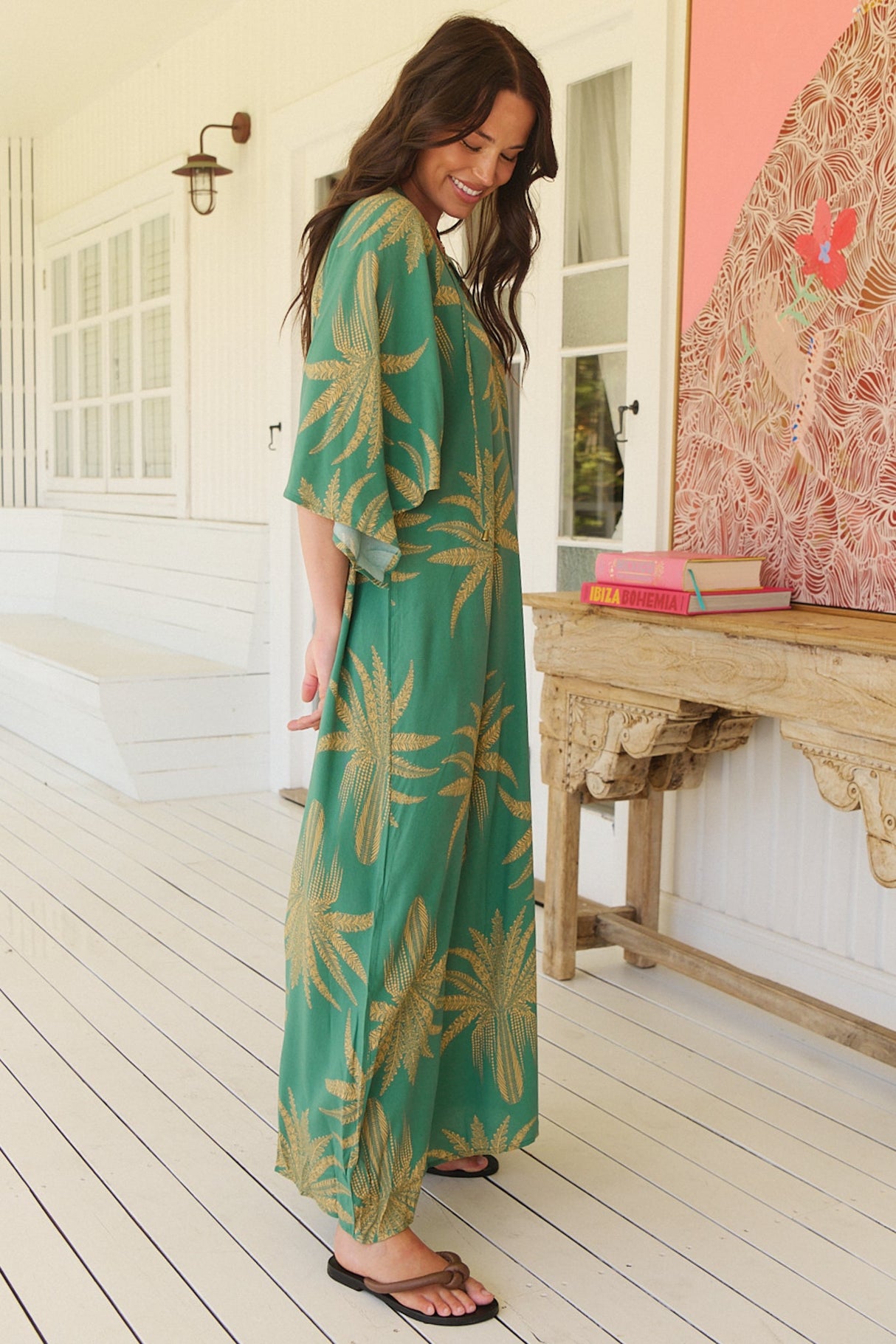 JAASE - Bree Maxi Dress: Handkerchief Sleeve Shift Dress in Island Luxe Print