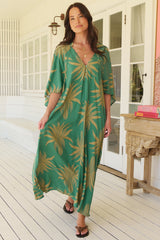 JAASE - Bree Maxi Dress: Handkerchief Sleeve Shift Dress in Island Luxe Print