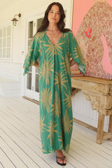 JAASE - Bree Maxi Dress: Handkerchief Sleeve Shift Dress in Island Luxe Print