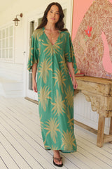 JAASE - Bree Maxi Dress: Handkerchief Sleeve Shift Dress in Island Luxe Print