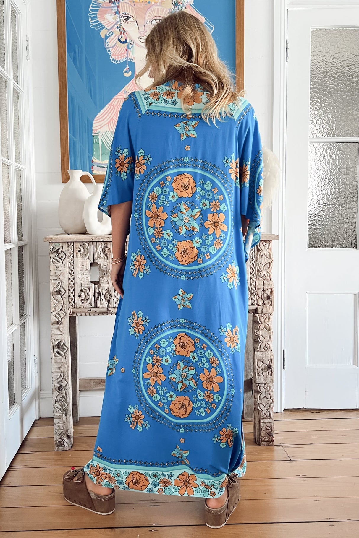 JAASE - Bree Maxi Dress: Handkerchief Sleeve Shift Dress in Riviera Print