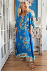 JAASE - Bree Maxi Dress: Handkerchief Sleeve Shift Dress in Riviera Print