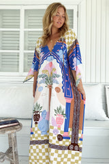 Bree Maxi Dress - Handkerchief Sleeve Shift Dress in Romeo Print