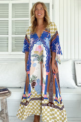 JAASE - Bree Maxi Dress: Handkerchief Sleeve Shift Dress in Romeo Print