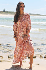 JAASE - Bree Maxi Dress: Balloon Sleeve Shift Dress in Tahitian Print