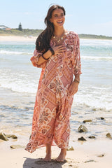 JAASE - Bree Maxi Dress: Balloon Sleeve Shift Dress in Tahitian Print