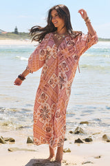 JAASE - Bree Maxi Dress: Balloon Sleeve Shift Dress in Tahitian Print