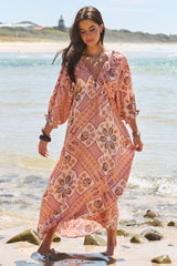 JAASE - Bree Maxi Dress: Balloon Sleeve Shift Dress in Tahitian Print