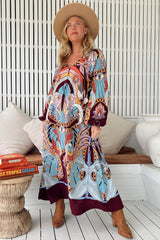 JAASE - Bree Maxi Dress: Long Balloon Sleeve Shift Dress in Wild Hearts Print