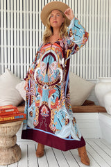 JAASE - Bree Maxi Dress: Long Balloon Sleeve Shift Dress in Wild Hearts Print