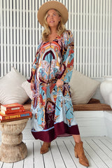 JAASE - Bree Maxi Dress: Long Balloon Sleeve Shift Dress in Wild Hearts Print