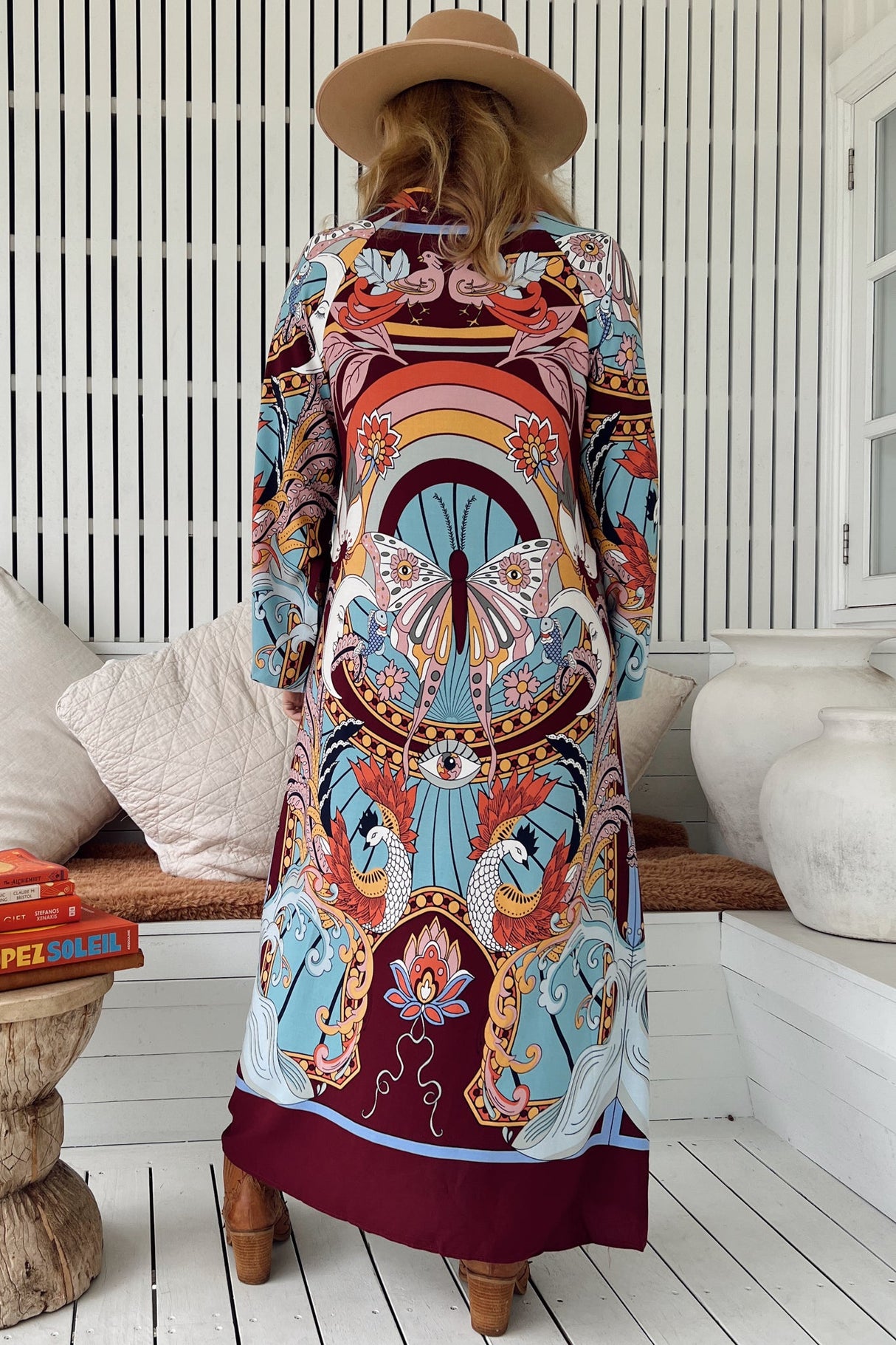 JAASE - Bree Maxi Dress: Long Balloon Sleeve Shift Dress in Wild Hearts Print