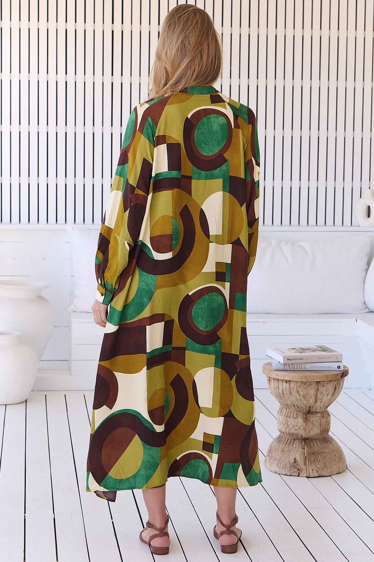 JAASE - Bree Maxi Dress: V Neckline Pull Over Dress with Long Sleeves in Bardot Print