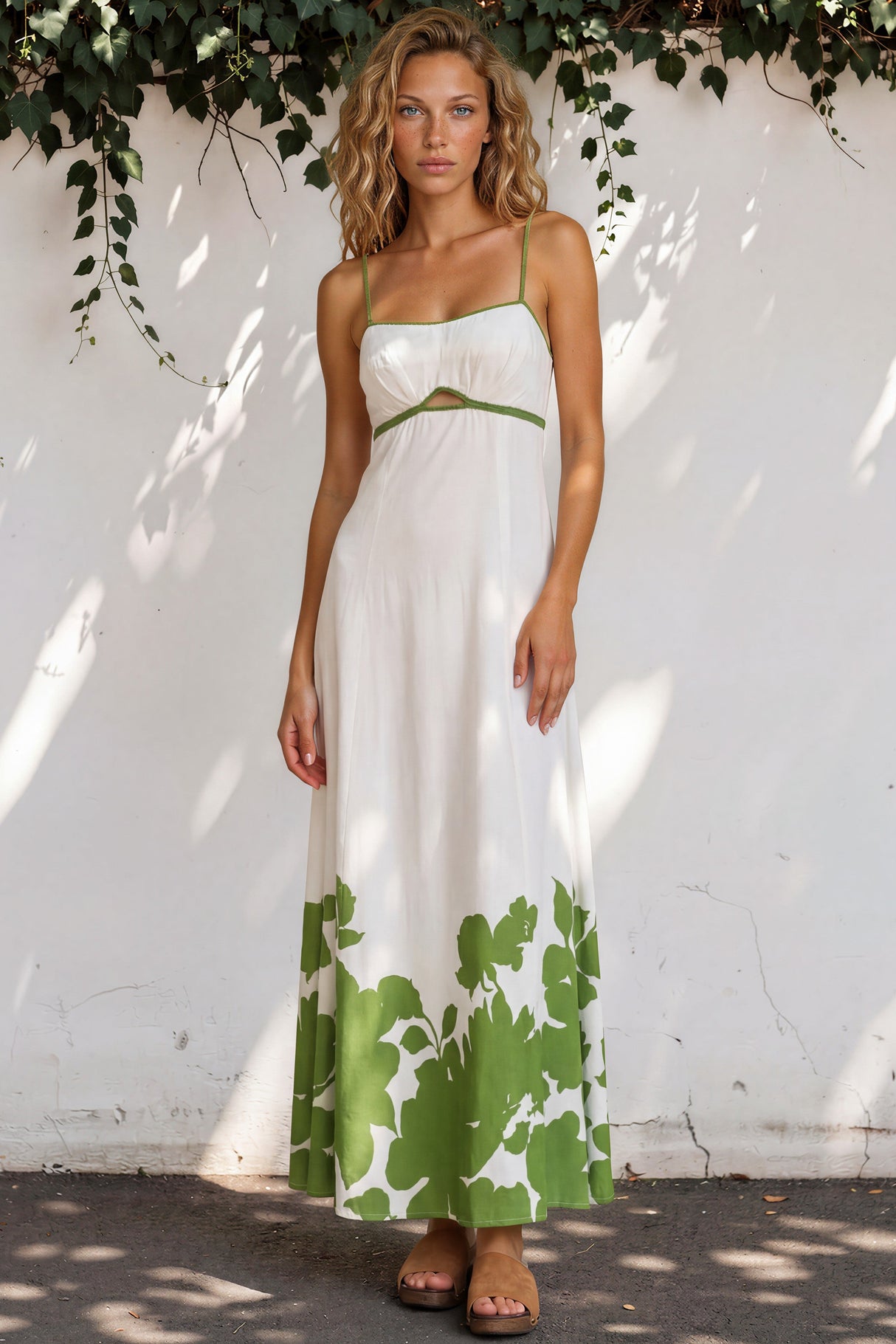 Model wearing Bria Maxi Dress in Clover Print from Salty Crush