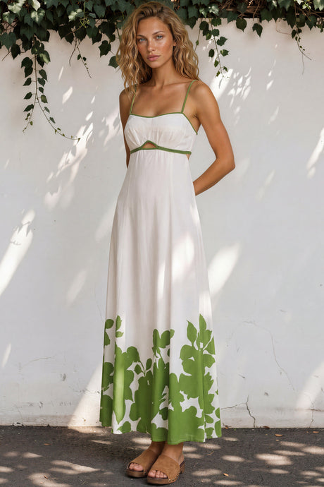 Model wearing Bria Maxi Dress in Clover Print from Salty Crush