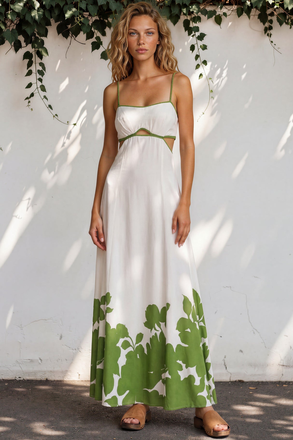 Model wearing Bria Maxi Dress in Clover Print from Salty Crush