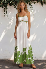 Model wearing Bria Maxi Dress in Clover Print from Salty Crush