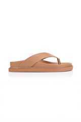 Bridget Foodbed Slides - Dark Camel Tan