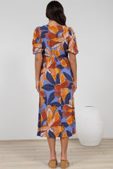Brie Midi Dress - V-Neck Empire Line Dress with Pockets in Bittersweet Print