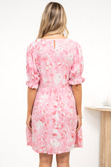 Brissa Mini Dress - V-Neck Shirred Bodice Balloon Sleeve Dress in Katarina Print