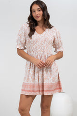 Brissa Mini Dress - V-Neck Shirred Bodice Balloon Sleeve Dress in Narelle Print