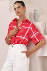 Brodie Shirt - Collared Button Down with Wide Bell Sleeves in Cambria Print