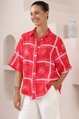 Brodie Shirt - Collared Button Down with Wide Bell Sleeves in Cambria Print