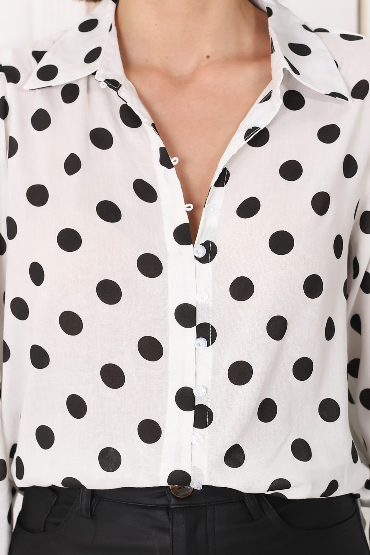 Bronte Blouse - Polka Dot Button Down Cotton Blouse in White and Black