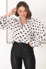 Bronte Blouse - Polka Dot Button Down Cotton Blouse in White and Black