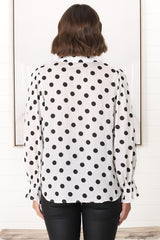 Bronte Blouse - Polka Dot Button Down Cotton Blouse in White and Black