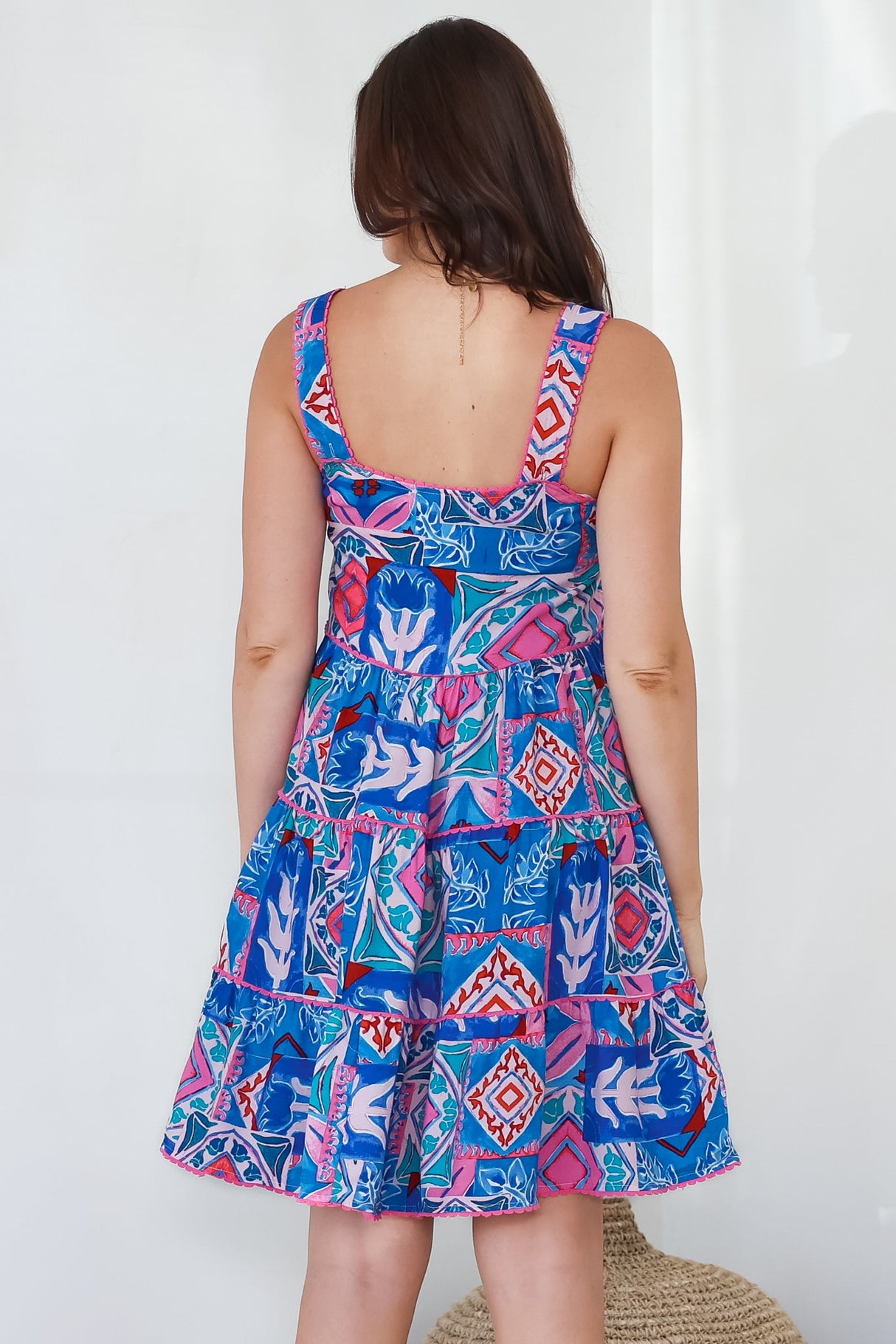 Bronte Mini Dress - Scallop Trim Tiered Sun Dress in Nelly Print