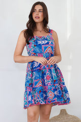 Bronte Mini Dress - Scallop Trim Tiered Sun Dress in Nelly Print