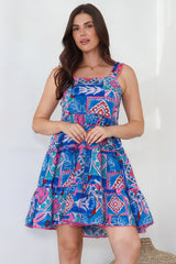 Bronte Mini Dress - Scallop Trim Tiered Sun Dress in Nelly Print