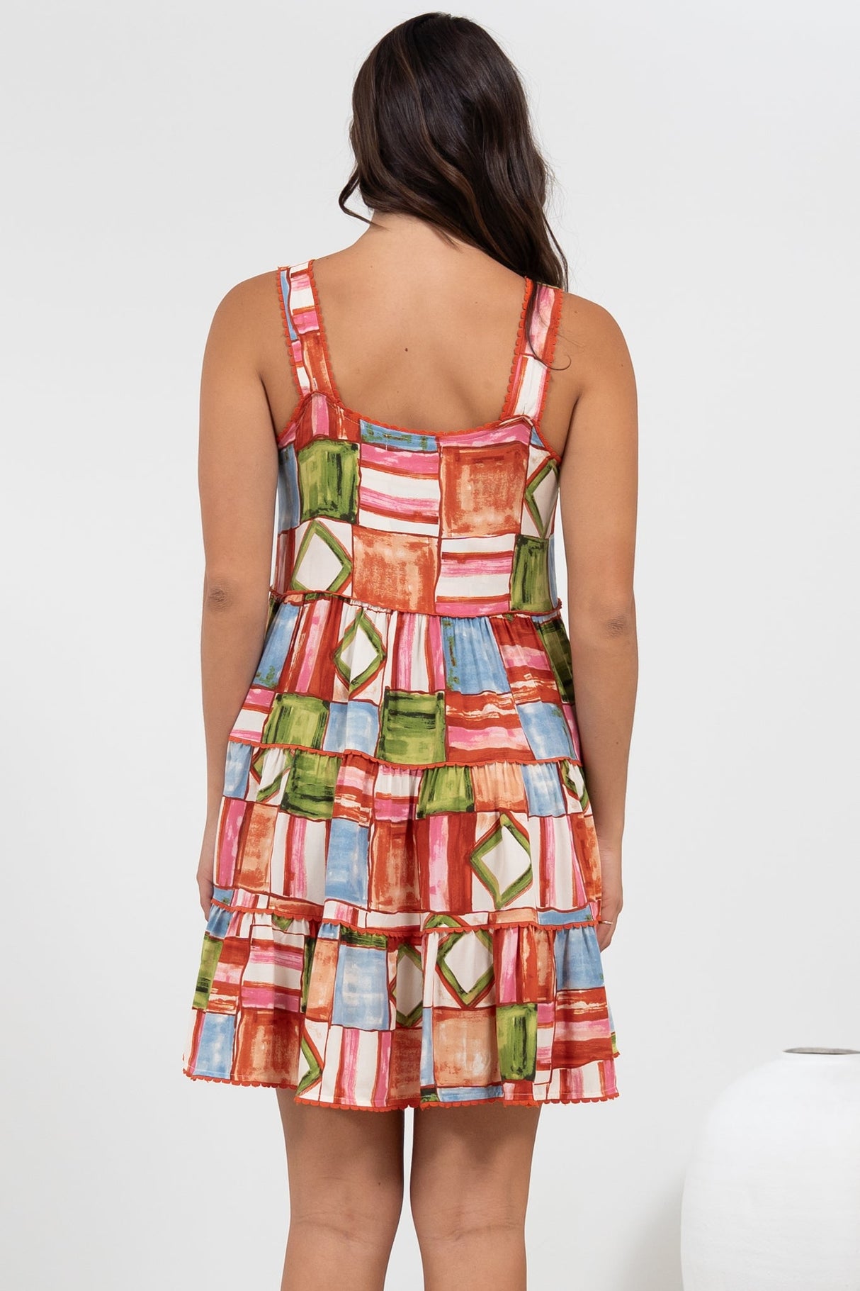 Bronte Mini Dress - Scallop Trim Tiered Sun Dress in Tami Print