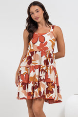 Bronte Mini Dress - Scallop Trim Tiered Sun Dress in Tangie Print