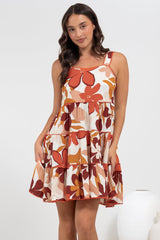 Bronte Mini Dress - Scallop Trim Tiered Sun Dress in Tangie Print