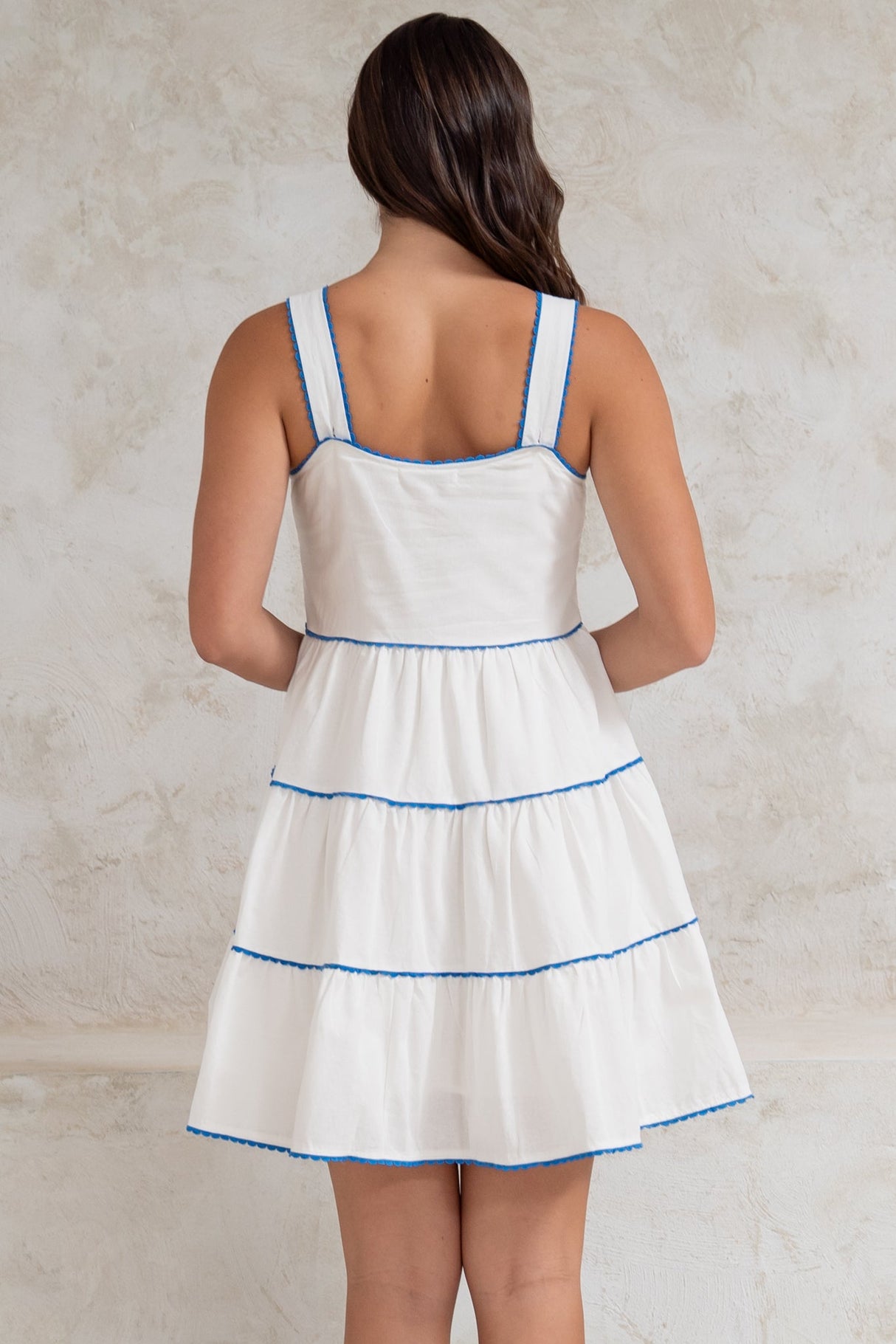 Bronte Mini Dress - Scallop Trim Tiered Sun Dress in White