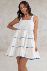 Bronte Mini Dress - Scallop Trim Tiered Sun Dress in White