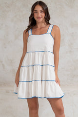 Bronte Mini Dress - Scallop Trim Tiered Sun Dress in White
