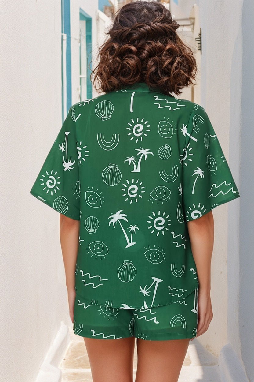 Talitha Button Up Shirt And Shorts Set - Maui Print in Green