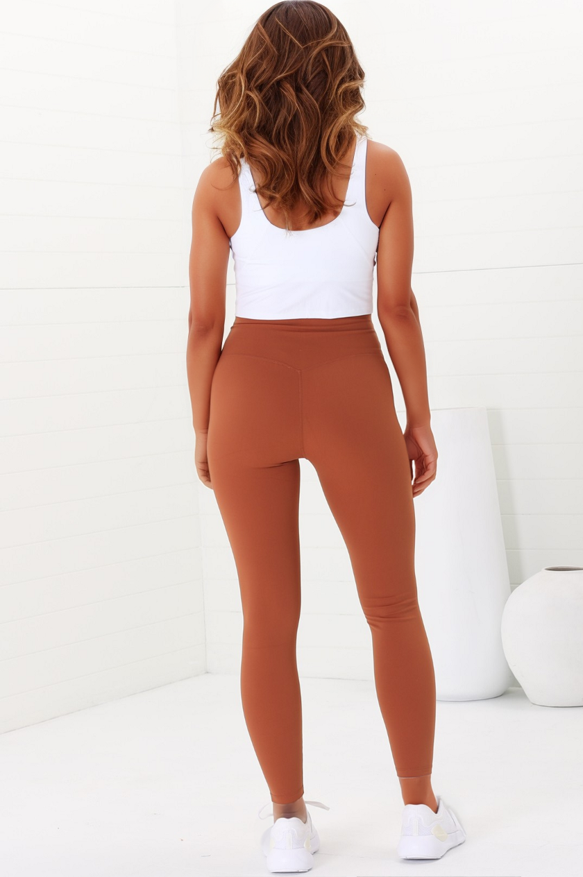 Axel Leggings - High Waisted Full Length Leggings in Tan