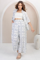 Rayane Collared Shirt and Pants Set - Astra Print in White