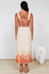 Cabana Maxi Dress - Smocked Bodice Sun Dress with Pockets in Marella Print Tangerine