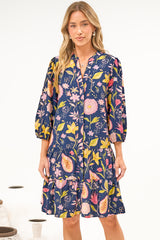 Cadell 3/4 Sleeve Mini Dress - Mandarin Collar Button Down Dress in Lanikai Print