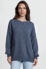 Model wearing Caesar Jumper in Blue from Salty Crush
