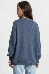Model wearing Caesar Jumper in Blue from Salty Crush