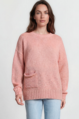 Model wearing Caesar Jumper in Pink from Salty Crush
